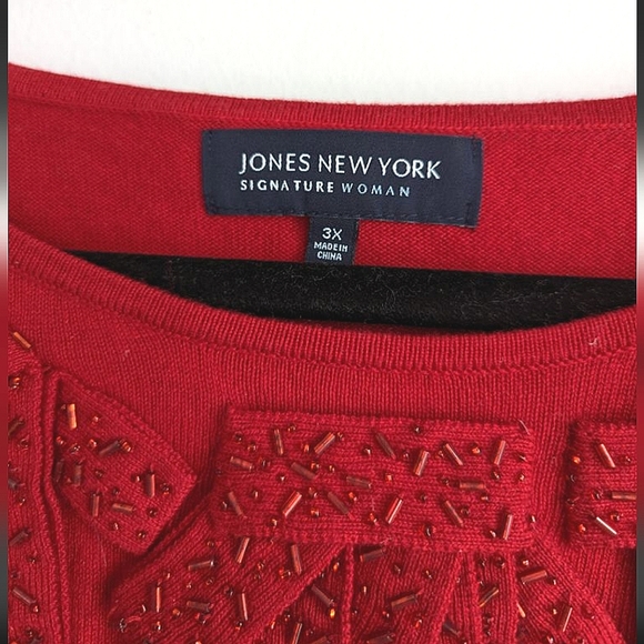 Jones New York red beaded top 3X - Picture 3 of 9
